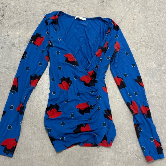 Boden Tops - Boden jersey knit faux wrap Blue and Red Floral Women's Top 8
